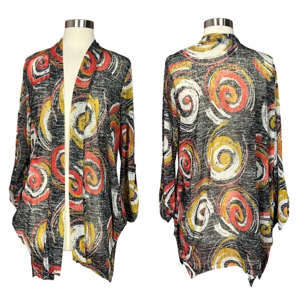 Ali Miles Womens Open Front Cardigan Sheer Swirl Pattern Art to Wear Size Medium - Picture 1 of 10